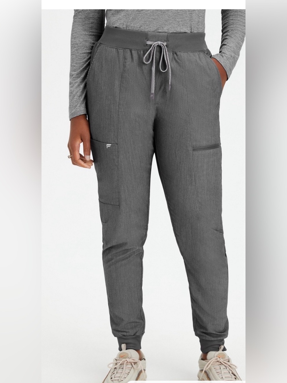 FABLETICS HIGH RISE ON CALL HEATHER GRAY SCRUB JOGGER PANTS MED/tall
